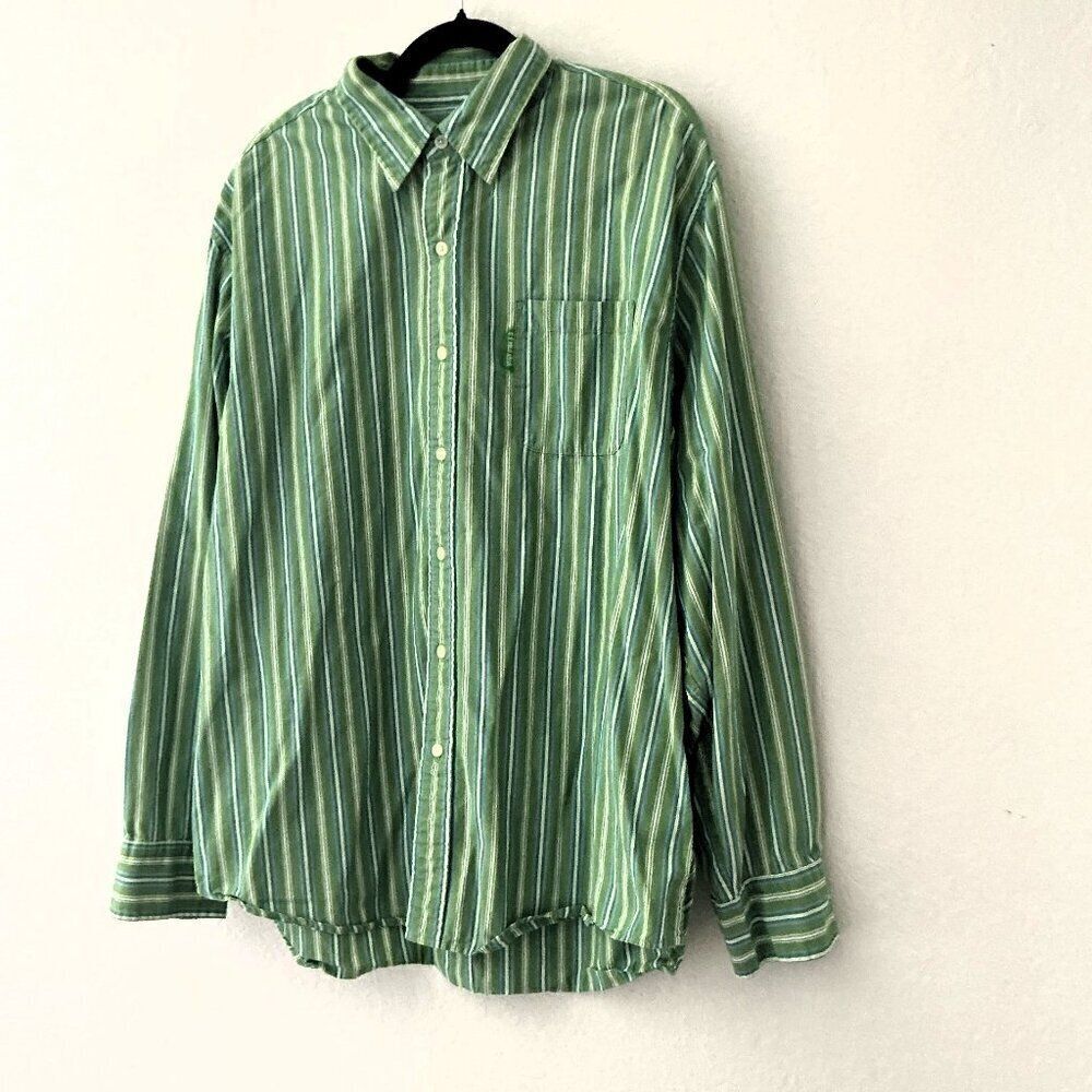 US Polo Assn Men's XL Green Striped Long Sleeve Button Down Shirt Cotton - Picture 2 of 8